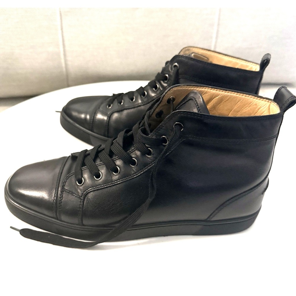 🔥 Christian Louboutin Men's Black Leather Louis High-Top Sneakers – Size US 10 - Picture 8 of 12